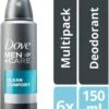 Dove Men+Care Deodorantspray Clean Comfort - 6 X 150 Ml - Voordeelverpakking