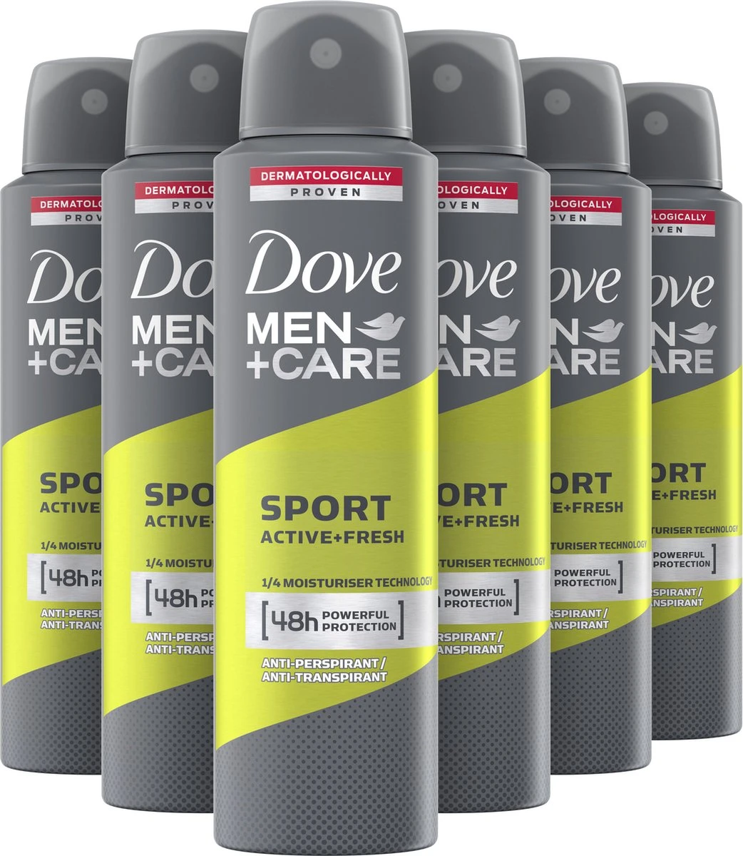 Dove Men+Care Men+Care Sport Active+Fresh Anti-Transpirant Deodorant Spray - 6 X 150 Ml - Voordeelverpakking 3 Dove Men+Care Men+Care Sport Active+Fresh Anti-Transpirant Deodorant Spray - 6 X 150 Ml - Voordeelverpakking