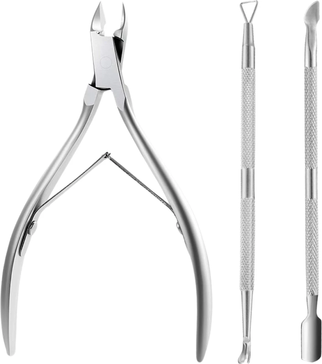 3 Delige Nagelriem Knipper Set - Cuticle Pusher Duwer Verwijderaar Trimmer Mesje - Bokkenpootje Nagels