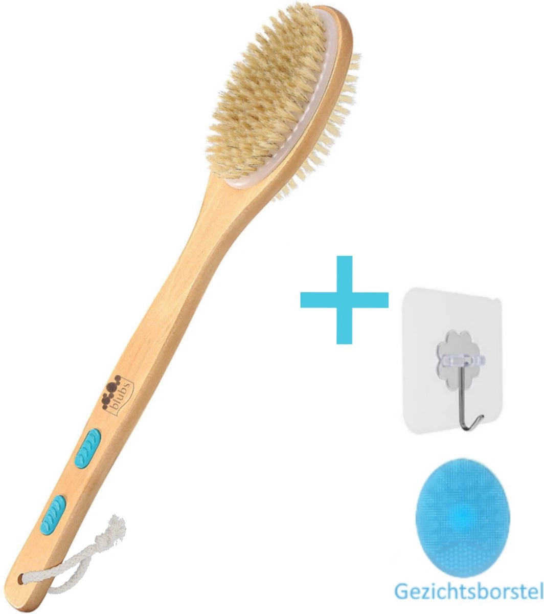 Blubs® – Houten Badborstel – Dry Brush – Rug Scrubber – Lichaamsborstel – Rugborstel Douche Met Steel – Huidborstel – Rugborstel Hout – Houten Badborstel Met Steel – Doucheborstel Met Steel – Houten Borstel – Droogborstel – Massage – Blauw 3 Blubs® – Houten Badborstel – Dry Brush – Rug Scrubber – Lichaamsborstel – Rugborstel Douche Met Steel – Huidborstel – Rugborstel Hout – Houten Badborstel Met Steel – Doucheborstel Met Steel – Houten Borstel – Droogborstel – Massage – Blauw