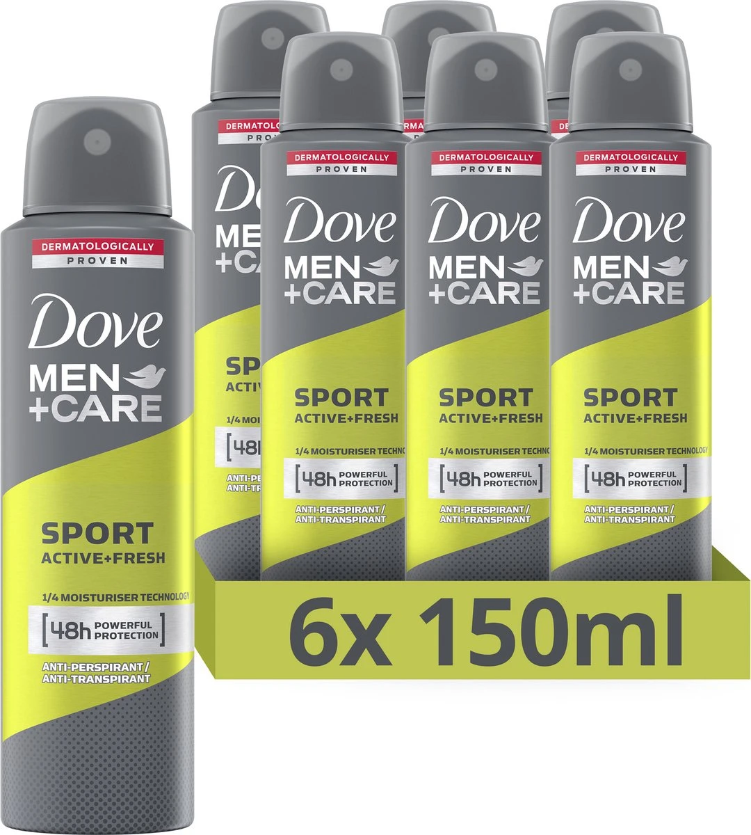 Dove Men+Care Men+Care Sport Active+Fresh Anti-Transpirant Deodorant Spray - 6 X 150 Ml - Voordeelverpakking 4 Dove Men+Care Men+Care Sport Active+Fresh Anti-Transpirant Deodorant Spray - 6 X 150 Ml - Voordeelverpakking - Afbeelding 2