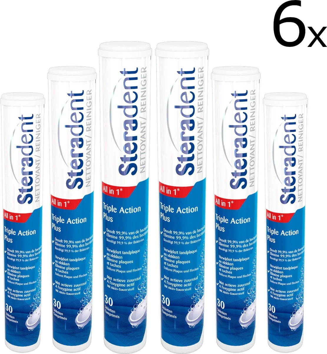 Steradent Kunstgebit Reiniger Triple Action Plus - 6 X 30 Stuks - Grootverpakking 2 Steradent Kunstgebit Reiniger Triple Action Plus - 6 X 30 Stuks - Grootverpakking