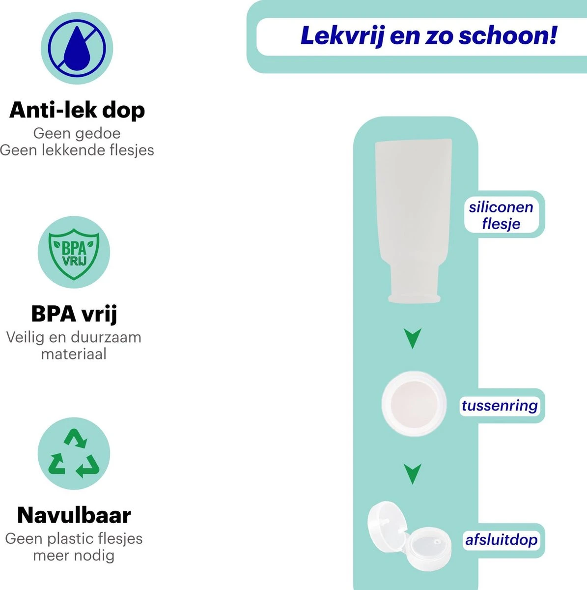 Qpacks - 8-delige Reisflesjes Set Transparant - Vliegtuig Handbagage - Navulbare Reis 100ML Flacons - Incl. Potjes & Etui -Travel - Reisaccessoires 8 Qpacks - 8-delige Reisflesjes Set Transparant - Vliegtuig Handbagage - Navulbare Reis 100ML Flacons - Incl. Potjes & Etui -Travel - Reisaccessoires - Afbeelding 6