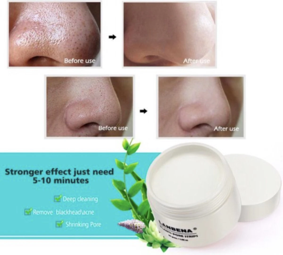 Lanbena Strips - Blackhead - Anti Mee-eters - Grove Poriën - Mee-eters Verwijderen - Acne - Huidverzorging 8 Lanbena Strips - Blackhead - Anti Mee-eters - Grove Poriën - Mee-eters Verwijderen - Acne - Huidverzorging - Afbeelding 6