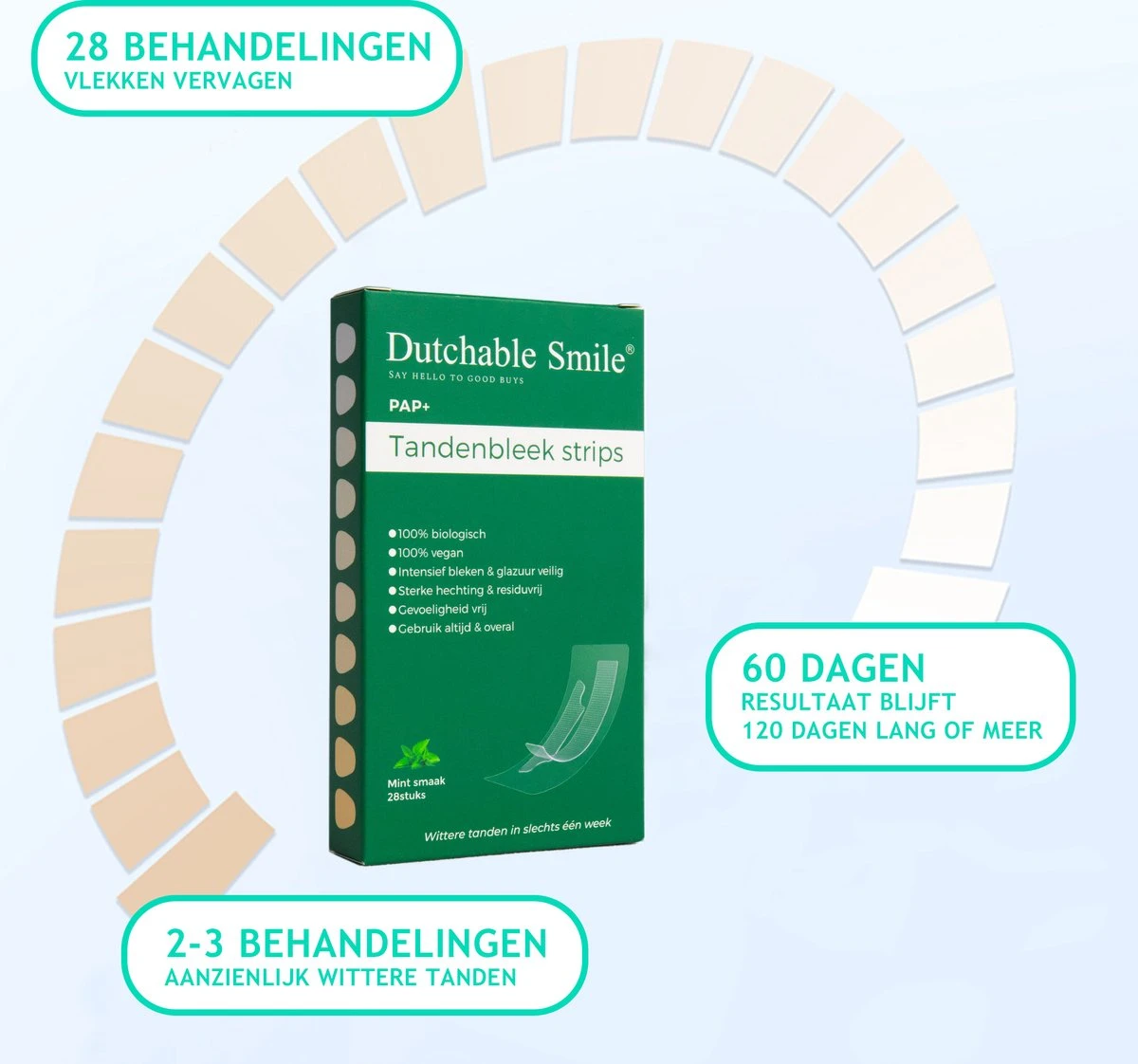 Dutchable Whitening Strips - Teeth Whitening Strips - Tandenbleek Strips - Met GRATIS Bamboe Tandenborstel - 100% Biologisch - Vegan - PAP+ 5 Dutchable Whitening Strips - Teeth Whitening Strips - Tandenbleek Strips - Met GRATIS Bamboe Tandenborstel - 100% Biologisch - Vegan - PAP+ - Afbeelding 3
