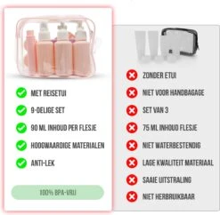 Reisflesjes Set 9-delig - Reisset - Reisflesjes Handbagage - Reis Toilettas - Reisflacons - Vliegtuig - Navulbare Reisflesjes - Roze -Verzorgingsproducten 1200x1175 6