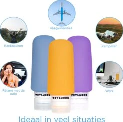 TRVLMORE Silicone Reisflesjes - Navulbaar - Handbagage - 100 ML - 3 Stuks - Oranje/Paars/Blauw -Verzorgingsproducten 1200x1192 1
