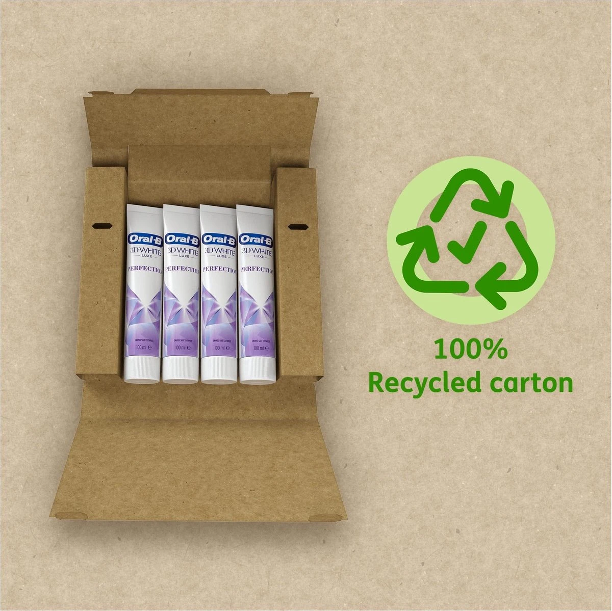 Oral B Oral-B 3D White Luxe Perfection - Voordeelverpakking 4 X 75 Ml -Tandpasta Verpakt In Gerecycleerd Karton 4 Oral B Oral-B 3D White Luxe Perfection - Voordeelverpakking 4 X 75 Ml -Tandpasta Verpakt In Gerecycleerd Karton - Afbeelding 2