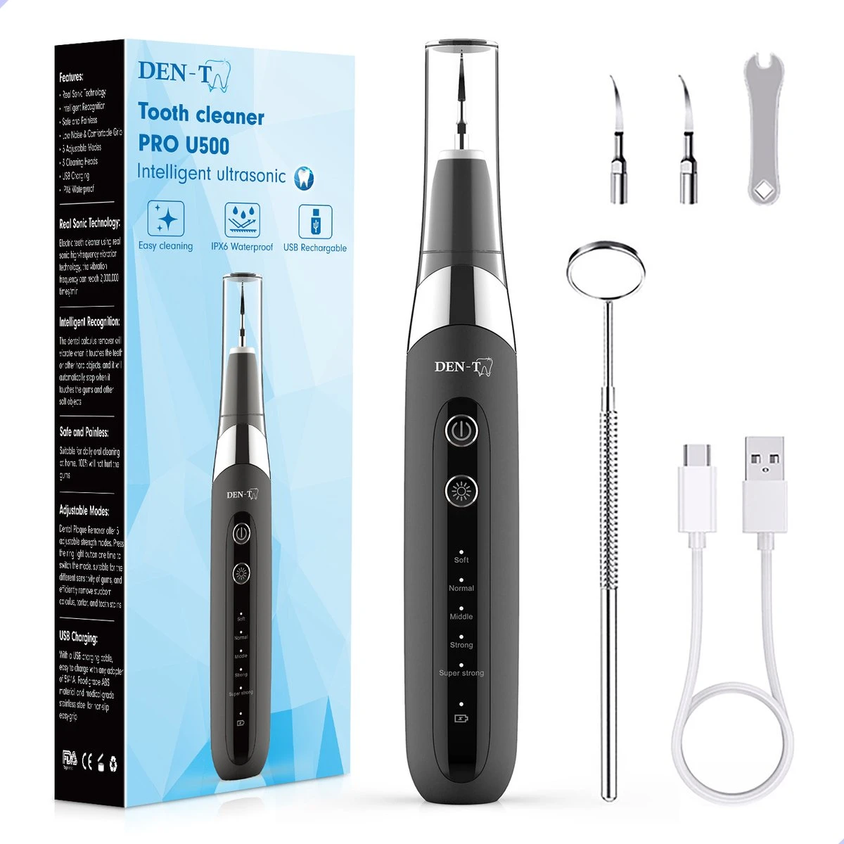 DEN-T® PRO U500 - Elektrische Sonische Tandsteen Verwijderaar - Zwart 3 DEN-T® PRO U500 - Elektrische Sonische Tandsteen Verwijderaar - Zwart