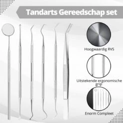 AdroitGoods 7 Delige RVS Tandarts Setje - Incl Haakje En Spiegel - Tandenstokers - Tandplak - Gebit Verzorging Setje -Verzorgingsproducten 1200x1200 1803
