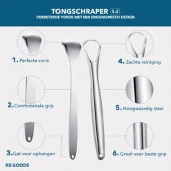RX Goods RVS Tongschraper Voor Mondverzorging – 4 Stuks – Tongreiniger, Tongborstel & Tong Schraper – Duurzaam & Herbruikbaar 17 RX Goods RVS Tongschraper Voor Mondverzorging – 4 Stuks – Tongreiniger, Tongborstel & Tong Schraper – Duurzaam & Herbruikbaar -Verzorgingsproducten 1200x1200 1826