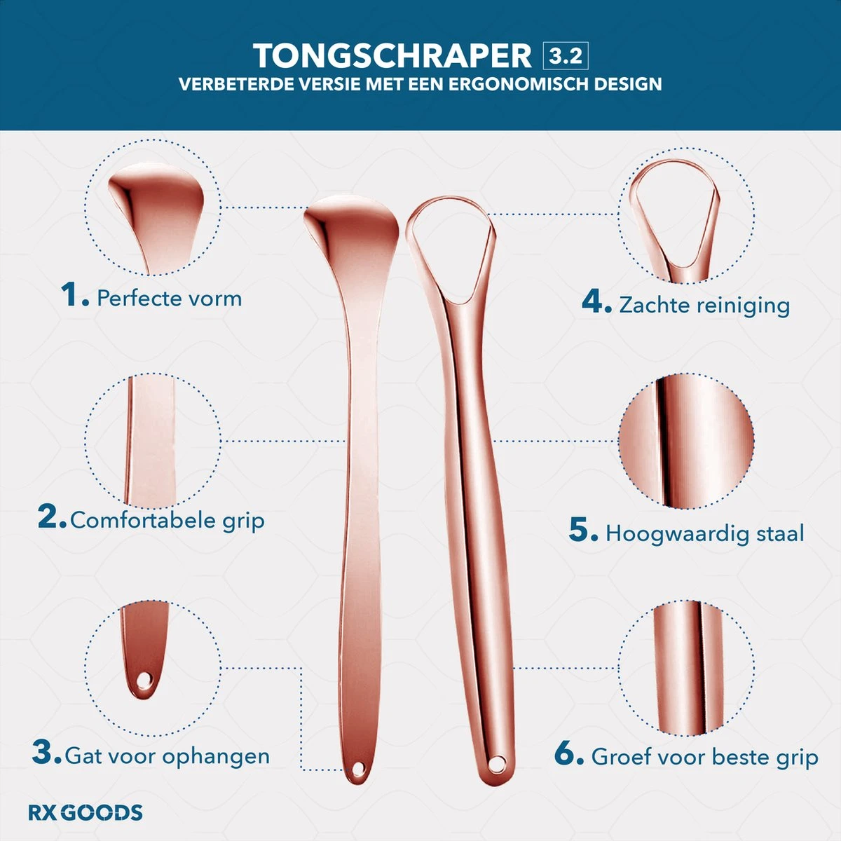 RX Goods Rosé Gouden Tongschraper Voor Mondverzorging – 4 Stuks – Duurzaam & Herbruikbaar 8 RX Goods Rosé Gouden Tongschraper Voor Mondverzorging – 4 Stuks – Duurzaam & Herbruikbaar - Afbeelding 6