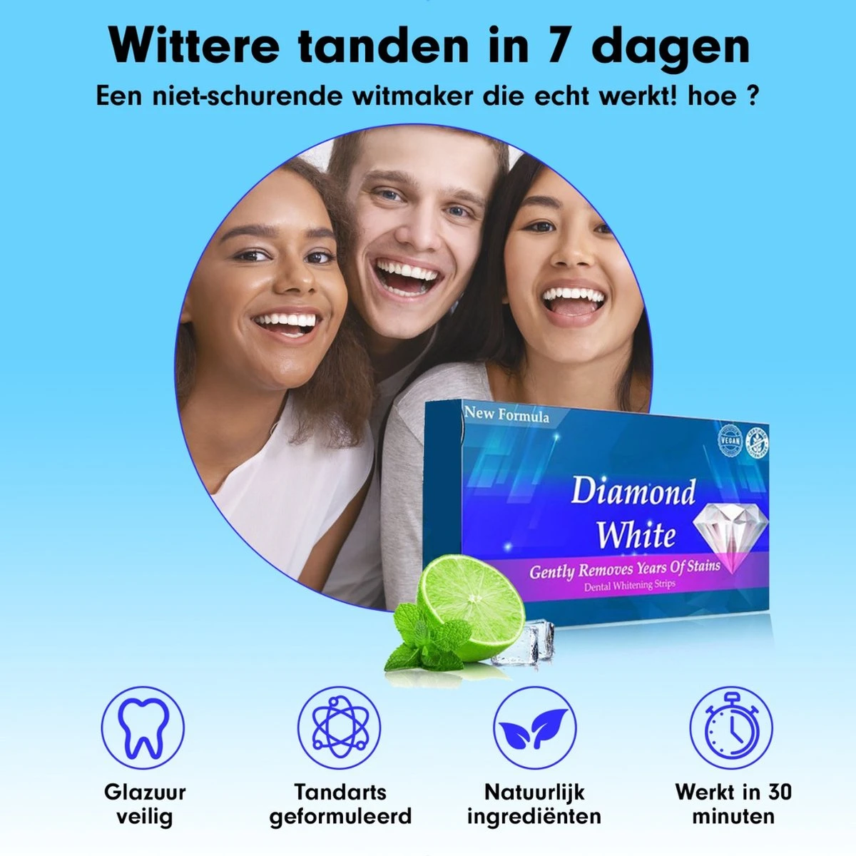 Diamond White - Teeth Whitening Strips - 28x Strips - Zonder Peroxide (0%) - Tandenbleekset - Tandenbleek Strips – Mint 11 Diamond White - Teeth Whitening Strips - 28x Strips - Zonder Peroxide (0%) - Tandenbleekset - Tandenbleek Strips – Mint - Afbeelding 9