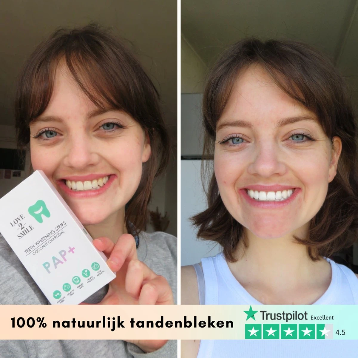Love2smile PAP+ Premium Strips - Whitening Strips - De Natuurlijke Tandenbleker Van Nederland & België - Goedgekeurde Tandenbleek Strips - Teeth Whitening Strips - Wittere Tanden - Zonder Peroxide 5 Love2smile PAP+ Premium Strips - Whitening Strips - De Natuurlijke Tandenbleker Van Nederland & België - Goedgekeurde Tandenbleek Strips - Teeth Whitening Strips - Wittere Tanden - Zonder Peroxide - Afbeelding 3