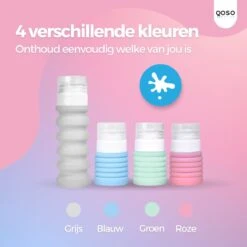 QOSO Reisflesjes Set 8-Delig | Reisflesjes Handbagage Opvouwbaar | Mini Shampoo & Reispotjes Hervulbaar Klein | Reisflesjes 100ml In 4 Kleuren | Navulbare Reisflesjes In Een Reisset -Verzorgingsproducten 1200x1200 825