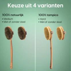 100% Vegan Lichaamsborstel Met Lange Afneembare Steel - Rugborstel/Badborstel/Doucheborstel - Dry Brushing Huidborstel - Droogborstel - Douche -Verzorgingsproducten 1200x1200 880