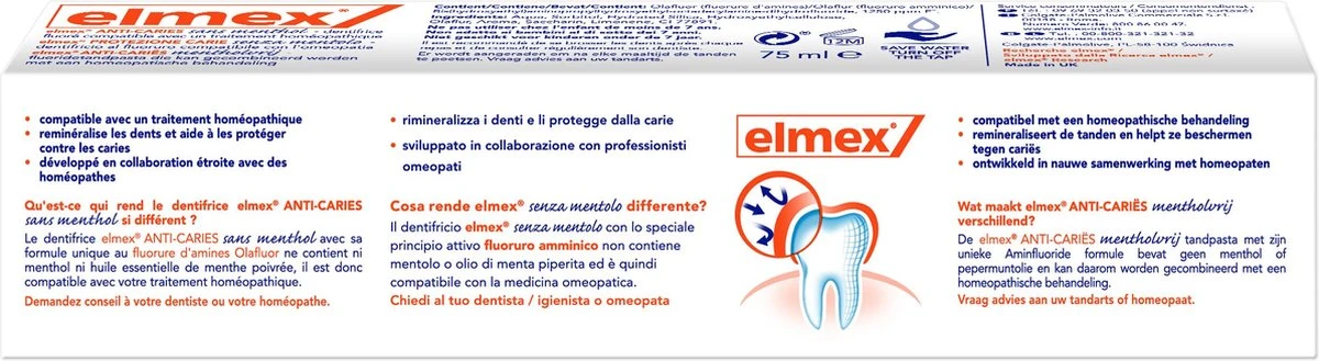 Elmex Anti Cariës Mentholvrij Tandpasta 4 X 75ml - Voordeelverpakking 4 Elmex Anti Cariës Mentholvrij Tandpasta 4 X 75ml - Voordeelverpakking - Afbeelding 2