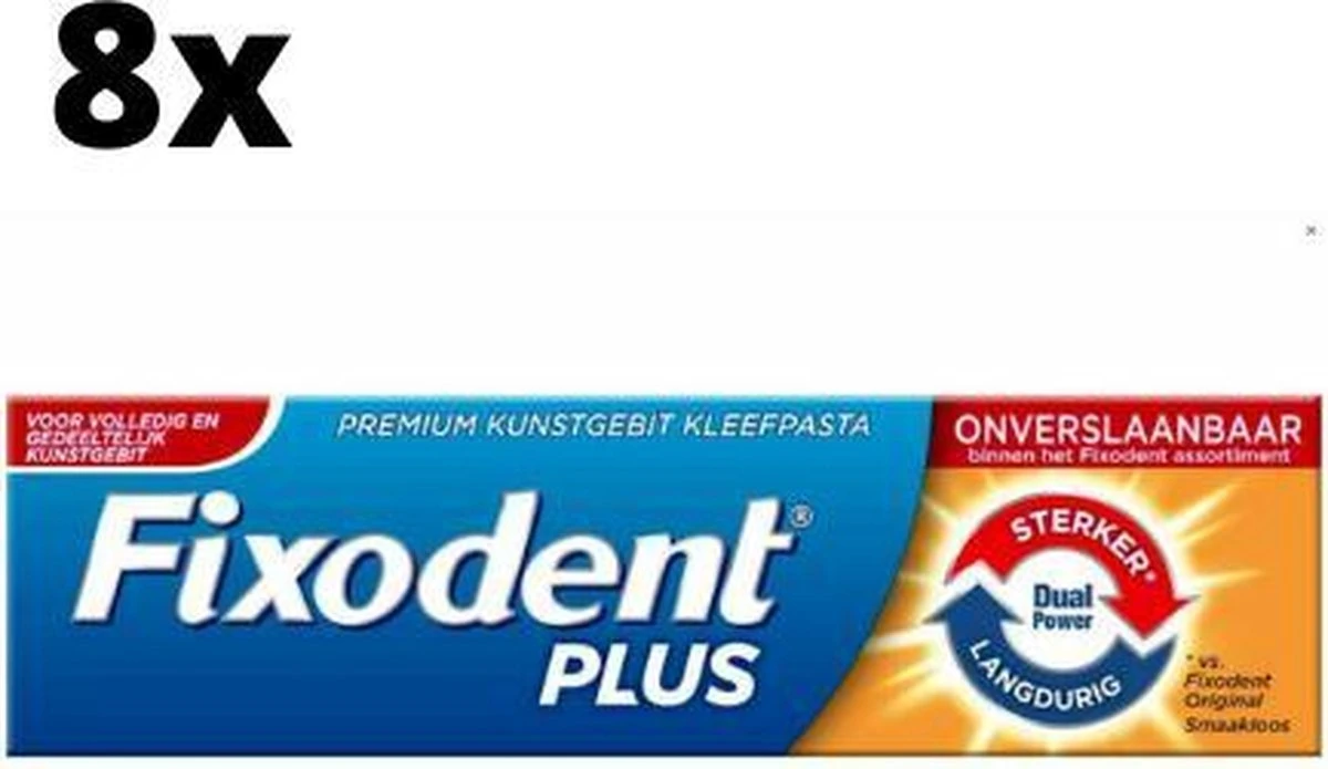 Fixodent Plus Dual Power Premium Kleefpasta - 8 X 40 Gram - Voordeelpakket 3 Fixodent Plus Dual Power Premium Kleefpasta - 8 X 40 Gram - Voordeelpakket