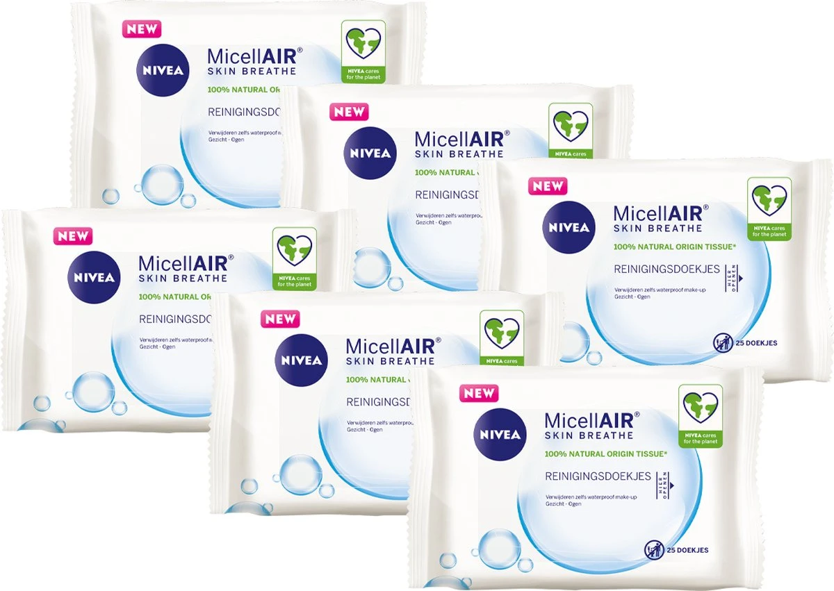 Nivea Reinigingsdoekjes Micellair - 6 X 25 Stuks 3 Nivea Reinigingsdoekjes Micellair - 6 X 25 Stuks