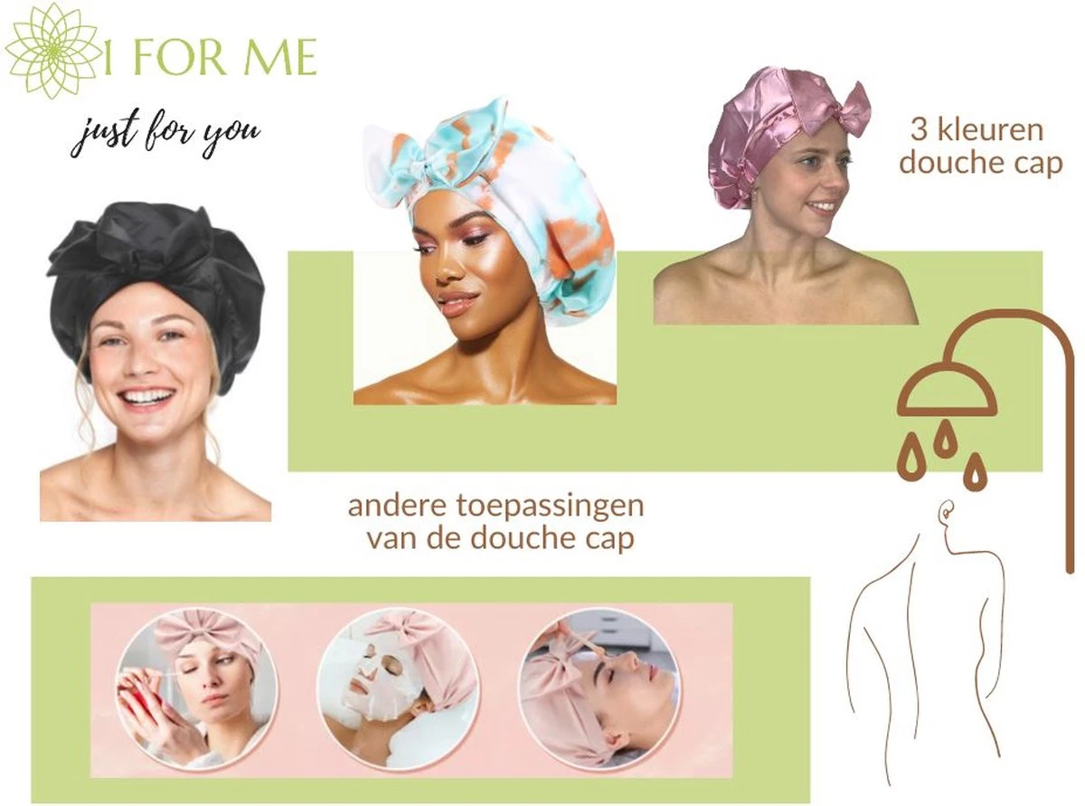 1FORME Douchemuts Dames Zero Waste – Droog Haar Thuis / Vakantie – Douchekap Satijn / PE Zwart 7 1FORME Douchemuts Dames Zero Waste – Droog Haar Thuis / Vakantie – Douchekap Satijn / PE Zwart - Afbeelding 5