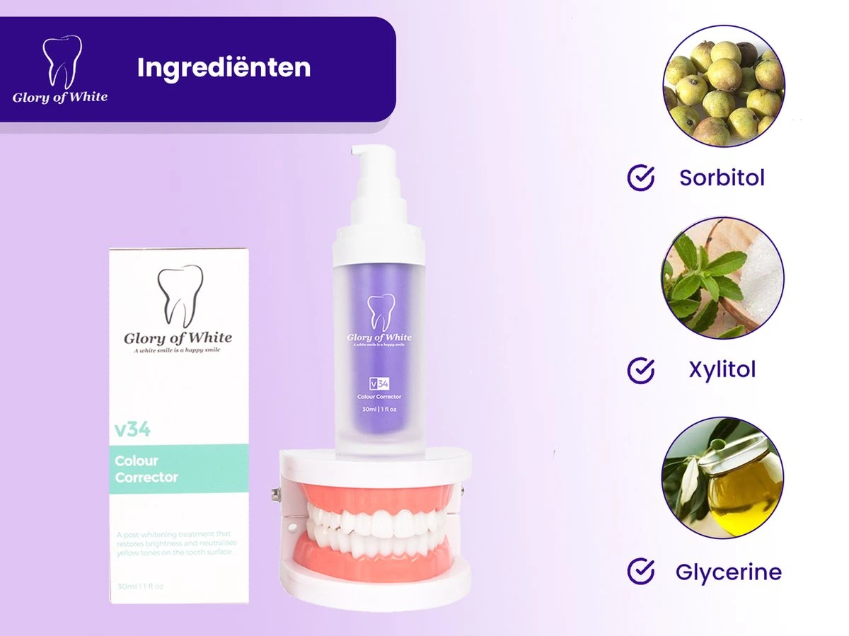 Glory Of White V34 Serum - Kleurcorrector - Witte Tanden - Tandpasta - Tanden Reinigen - Teeth Whitening - 30ML 7 Glory Of White V34 Serum - Kleurcorrector - Witte Tanden - Tandpasta - Tanden Reinigen - Teeth Whitening - 30ML - Afbeelding 5