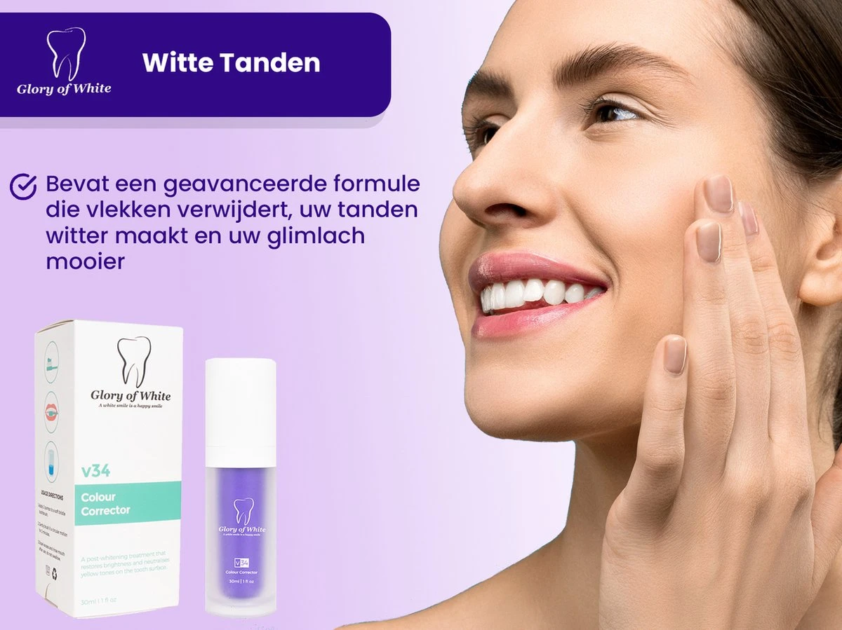 Glory Of White V34 Serum - Kleurcorrector - Witte Tanden - Tandpasta - Tanden Reinigen - Teeth Whitening - 30ML 8 Glory Of White V34 Serum - Kleurcorrector - Witte Tanden - Tandpasta - Tanden Reinigen - Teeth Whitening - 30ML - Afbeelding 6