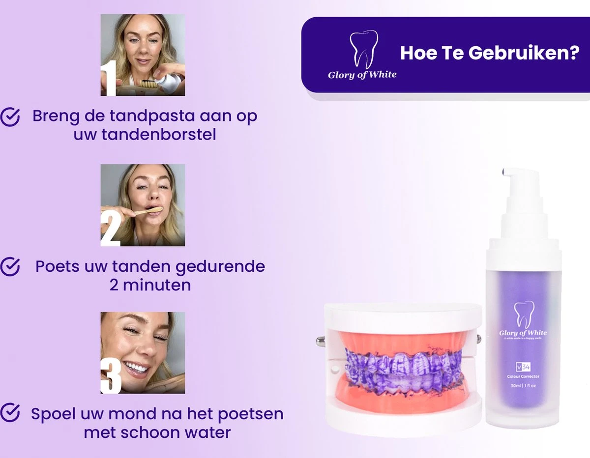 Glory Of White V34 Serum - Kleurcorrector - Witte Tanden - Tandpasta - Tanden Reinigen - Teeth Whitening - 30ML 6 Glory Of White V34 Serum - Kleurcorrector - Witte Tanden - Tandpasta - Tanden Reinigen - Teeth Whitening - 30ML - Afbeelding 4