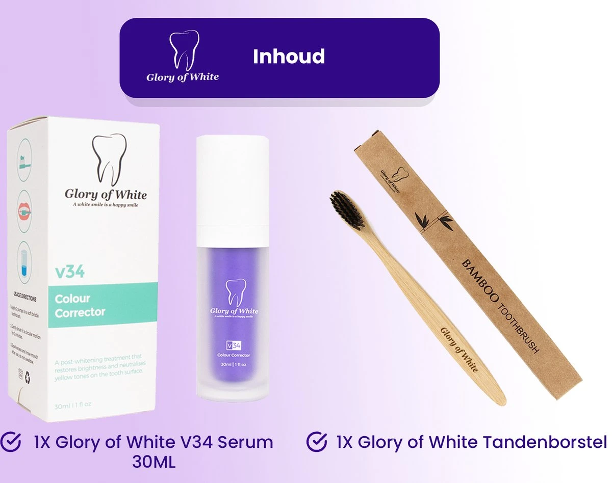 Glory Of White V34 Serum - Kleurcorrector - Witte Tanden - Tandpasta - Tanden Reinigen - Teeth Whitening - 30ML 9 Glory Of White V34 Serum - Kleurcorrector - Witte Tanden - Tandpasta - Tanden Reinigen - Teeth Whitening - 30ML - Afbeelding 7