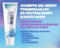 JuliBrite® Tong Gel (50ML) & Tongschraper - Reinigt Witte Tong Aanslag - Tegen Slechte Adem - Met Zink & CPC - Tongreiniger Set - Halitose & Beslagen Tong -Verzorgingsproducten 1200x959 4