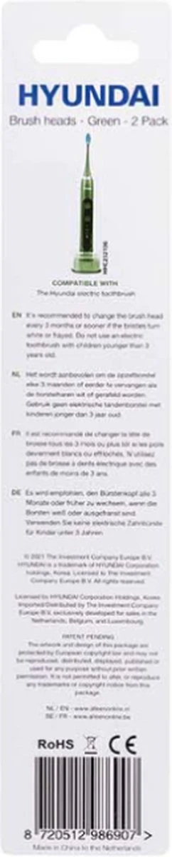 Hyundai Electronics – Elektrische Tandenborstel – Opzetborstel – Groen – 2 Stuks 5 Hyundai Electronics – Elektrische Tandenborstel – Opzetborstel – Groen – 2 Stuks - Afbeelding 3