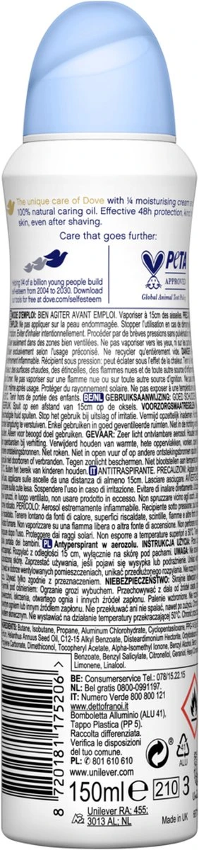 Dove Cotton Soft Anti-transpirant Deodorant Spray - 6 X 150 Ml - Voordeelverpakking 9 Dove Cotton Soft Anti-transpirant Deodorant Spray - 6 X 150 Ml - Voordeelverpakking - Afbeelding 7