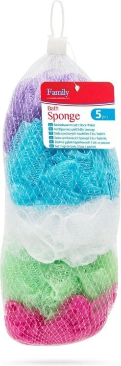 Set Van 5 - Douchespons / Badspons - Puff Sponzen / Netspons / Spons - Voordeelverpakking -Verzorgingsproducten 398x1200