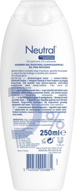 Neutral Sensitive Skin Douchegel - 6 X 250 Ml - Voordeelverpakking -Verzorgingsproducten 481x1200 1