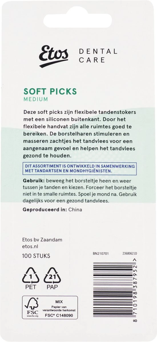 Etos Soft Picks - Tandenstokers - Medium - 100 Stuks 4 Etos Soft Picks - Tandenstokers - Medium - 100 Stuks - Afbeelding 2