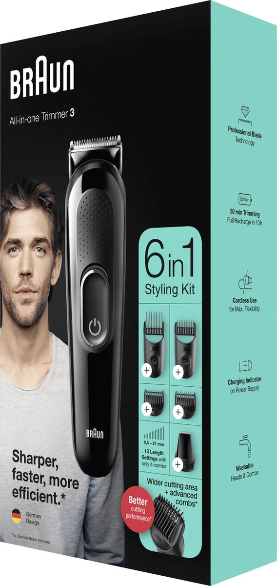Braun Multigroomer 3 MGK3325 - 6-in-1 Trimmer Voor Mannen - Baard + Haar 11 Braun Multigroomer 3 MGK3325 - 6-in-1 Trimmer Voor Mannen - Baard + Haar - Afbeelding 9