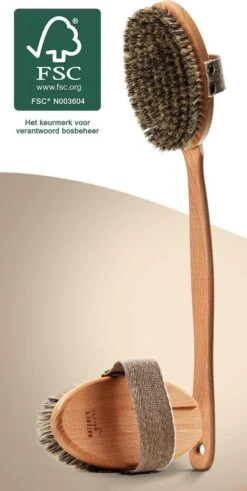 Voorkant 35 100% Natuurlijke Lichaamsborstel Met Lange Afneembare Steel - Rugborstel Badborstel Doucheborstel - Dry Brushing Huidborstel - Droogborstel - Douche