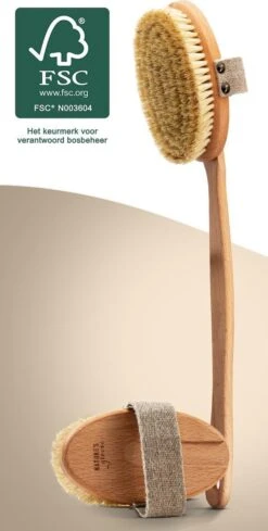 Voorkant 39 100% Vegan Lichaamsborstel Met Lange Afneembare Steel - Rugborstel/Badborstel/Doucheborstel - Dry Brushing Huidborstel - Droogborstel - Douche