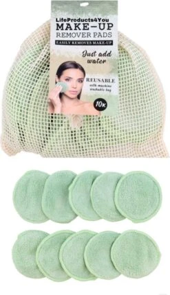 Merkloos LifeProducts4You Herbruikbare Wattenschijfjes - Zoogcompressen - Gezichtsreiniger - Make Up Remover - Wasbare Wattenschijfjes - Zero Waste - 3 Laags - Duurzame & Biologische - Gratis Waszakje - 10 Stuks