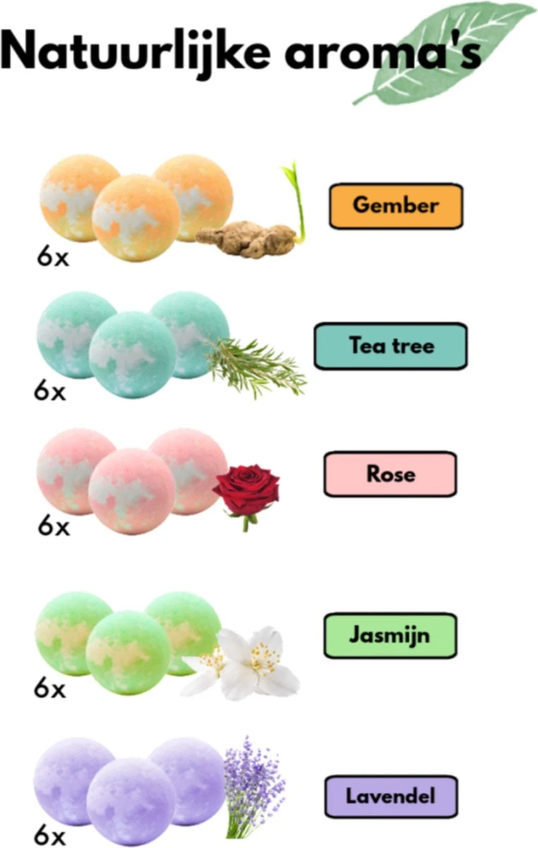 Bruisballen - 30 Stuks - 5 Verschillende Geuren - Voor In Bad - Etherische Oliën - Aromatherapie - Badballen - Badparels 8 Bruisballen - 30 Stuks - 5 Verschillende Geuren - Voor In Bad - Etherische Oliën - Aromatherapie - Badballen - Badparels - Afbeelding 6