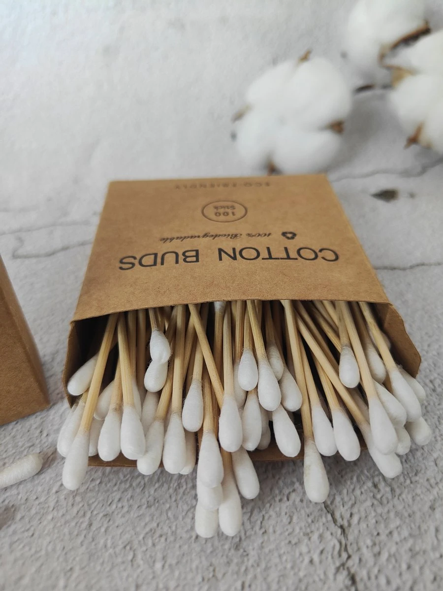 Katoenen Wattenstaafjes 100 Stuks / Anti Pluis / Hout / Bamboe / Eco Friendly / Duurzaam / Katoenen Verpakking 3 Katoenen Wattenstaafjes 100 Stuks / Anti Pluis / Hout / Bamboe / Eco Friendly / Duurzaam / Katoenen Verpakking