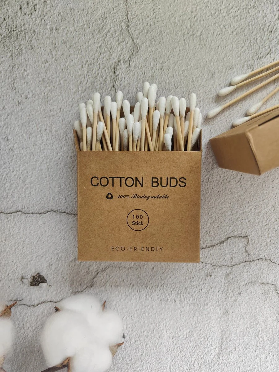Katoenen Wattenstaafjes 100 Stuks / Anti Pluis / Hout / Bamboe / Eco Friendly / Duurzaam / Katoenen Verpakking 4 Katoenen Wattenstaafjes 100 Stuks / Anti Pluis / Hout / Bamboe / Eco Friendly / Duurzaam / Katoenen Verpakking - Afbeelding 2